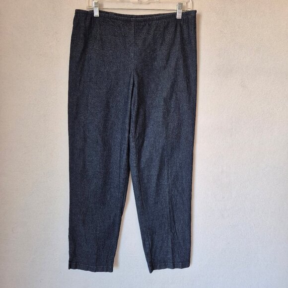 Vintage EILEEN FISHER Cotton Blend Blue Chambray Ankle Pants Elastic-Waist Zip - Picture 2 of 10